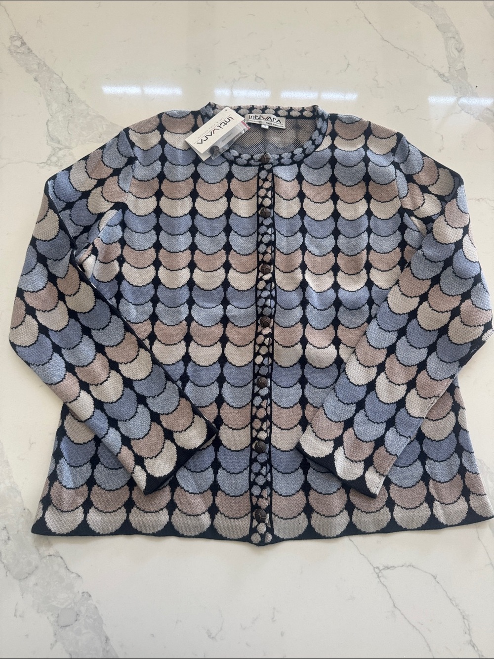 Intiwara Multicolor Scallop Knit Cardigan - Blue & Beige